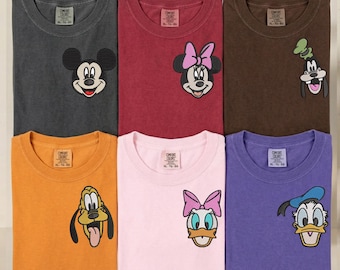 Camiseta personalizada con bordado de personajes de Disney, camiseta personalizada para viaje familiar a Disneyland con Mickey y Minnie.