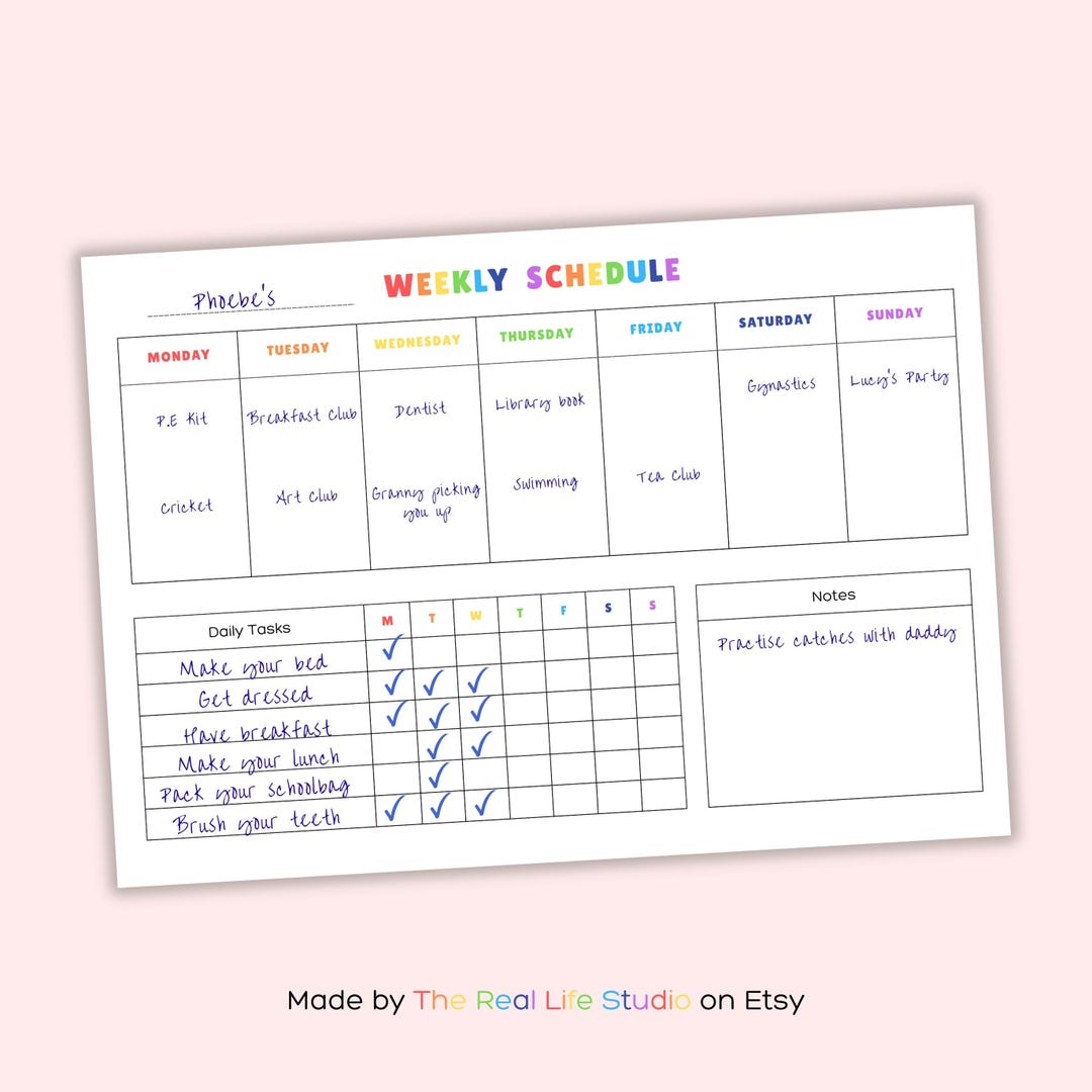 Weekly Schedule, Daily Tasks and Notes Section - Digital Download ...