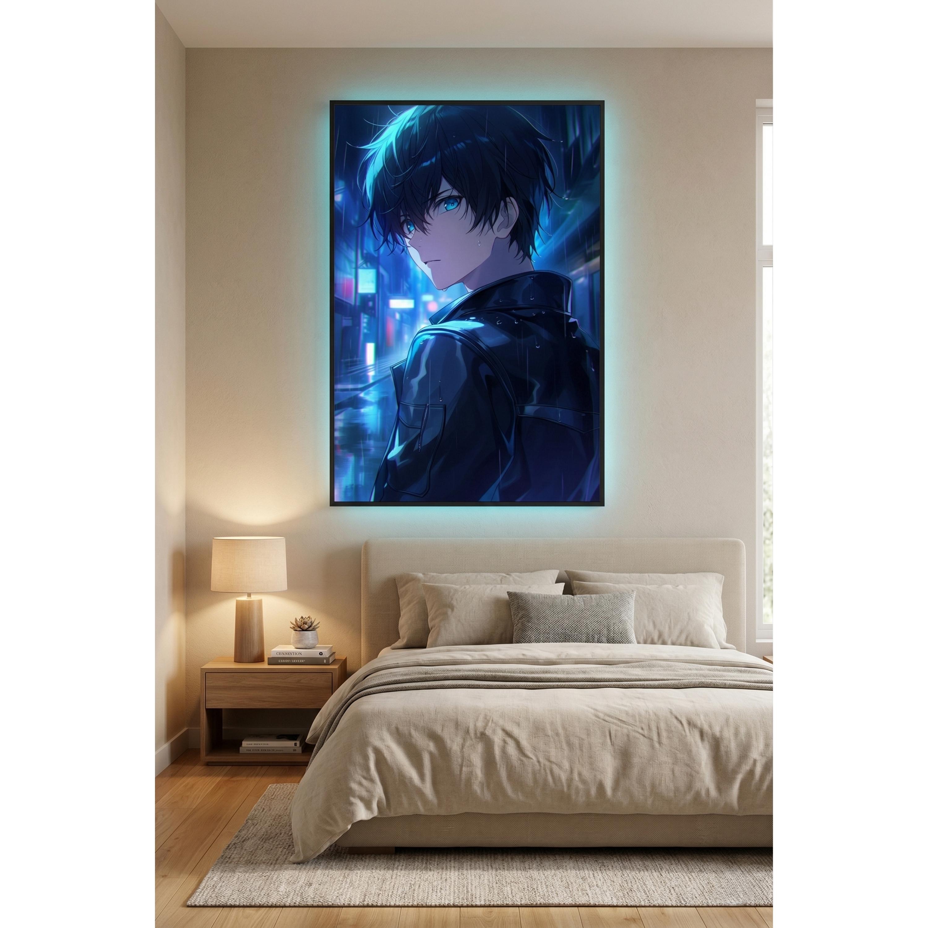 Cyberpunk Anime Boy Poster, Neon Anime Wall Art, Gaming Room Decor ...
