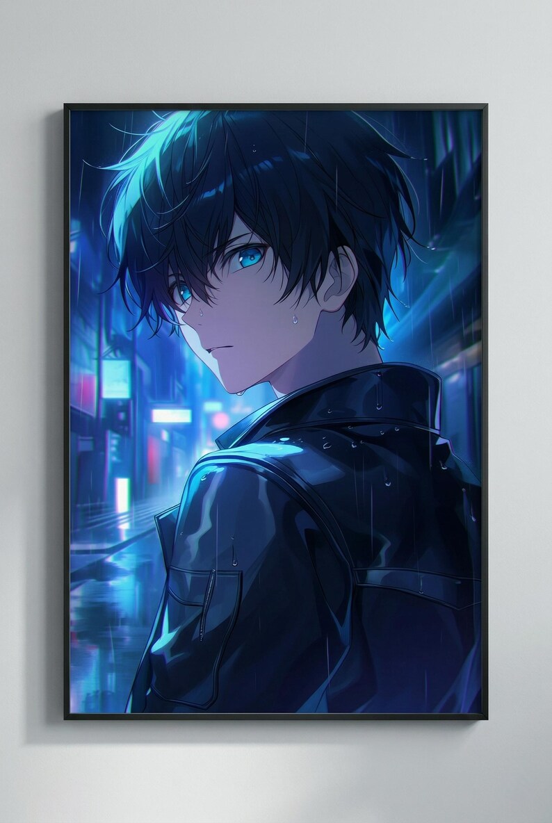 Cyberpunk Anime Boy Poster, Neon Anime Wall Art, Gaming Room Decor ...