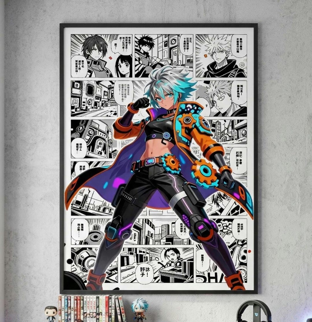 Cyberpunk Anime Girl Poster, Mecha Anime Wall Art, Techwear Girl Print ...