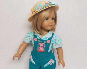 Overalls, Hat and Shirt for the Easter Holidays - Fits American Girl Dolls