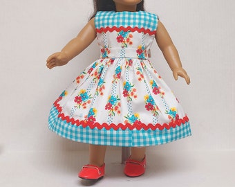 Spring/Summer Dress with Head Band and Red Shoes fits American Girl Dolls