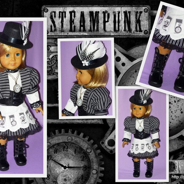 Amerian Girl Doll Steampunk Dress, Hat, Vest, Jacket, Necklace and Boots