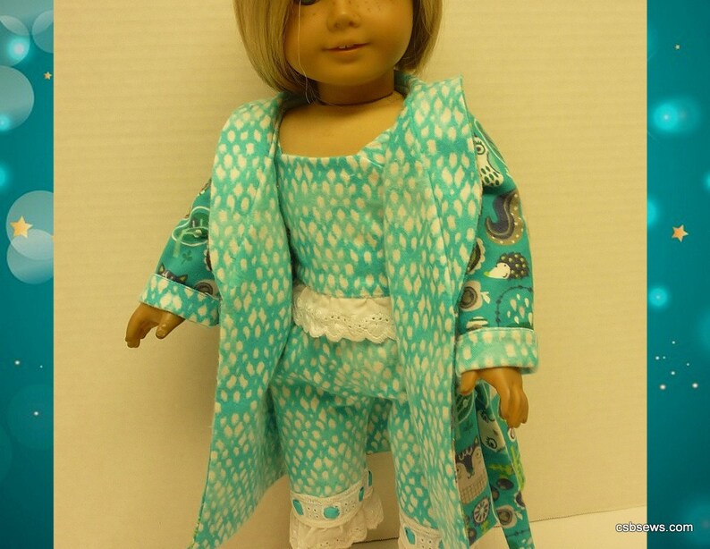 Sweet Dreams Flannel Robe and Pajamas Fits American Girl Dolls image 2