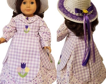 1850&#39;s Dress, Pinafore, Hat and Undergarments - Fits American Girl Dolls Cecile and Maria-Grace
