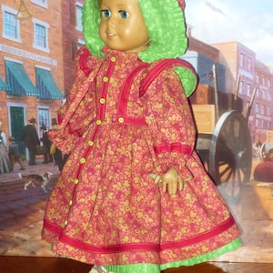 Prairie Town Dress and Bonnet fits American Girl Doll Kirsten