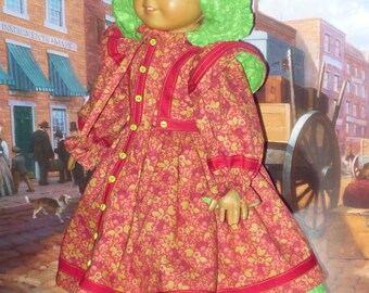 Prairie Town Dress and Bonnet fits American Girl Doll Kirsten