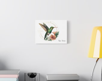 'Be Free' Canvas, Hummingbird and Flower Motif