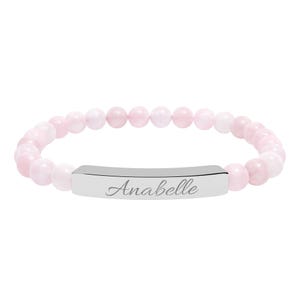 Personalized Name Bracelet with Stones | Hand-Engraved Jewelry for Her, Birthday Gift for Women, Discreet Gold or Silver Bar Bracelet image 5