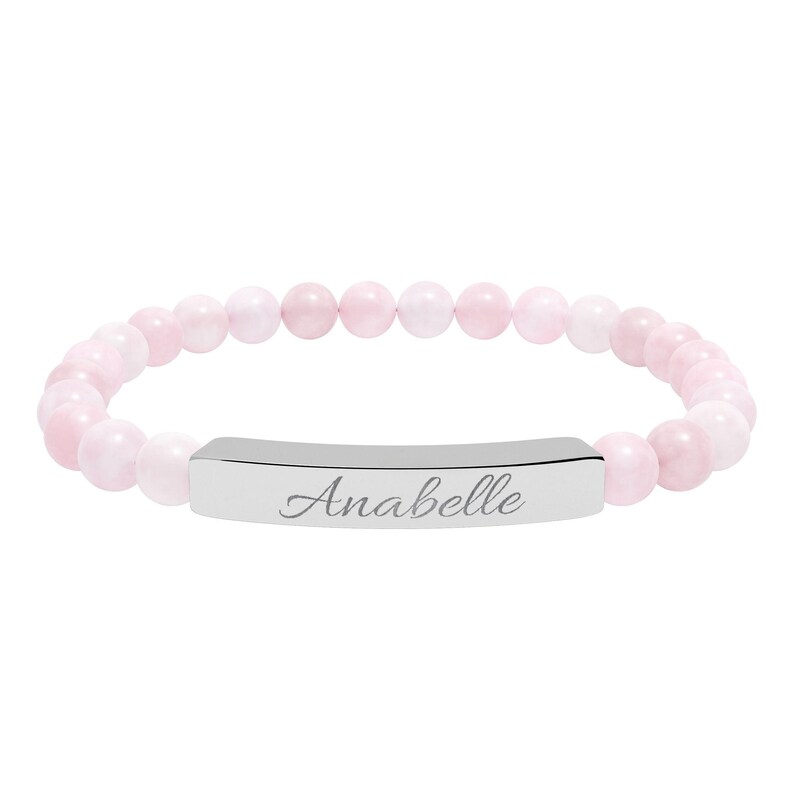 Personalized Name Bracelet with Stones | Hand-Engraved Jewelry for Her, Birthday Gift for Women, Discreet Gold or Silver Bar Bracelet image 5