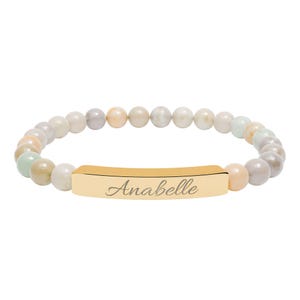 Personalized Name Bracelet with Stones | Hand-Engraved Jewelry for Her, Birthday Gift for Women, Discreet Gold or Silver Bar Bracelet image 8