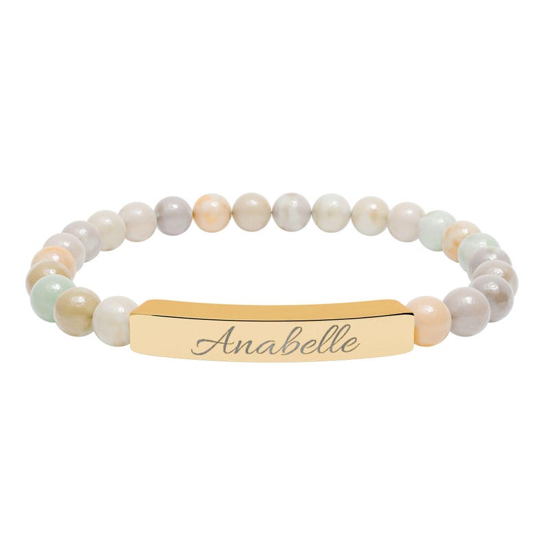 Personalized Name Bracelet with Stones | Hand-Engraved Jewelry for Her, Birthday Gift for Women, Discreet Gold or Silver Bar Bracelet image 8