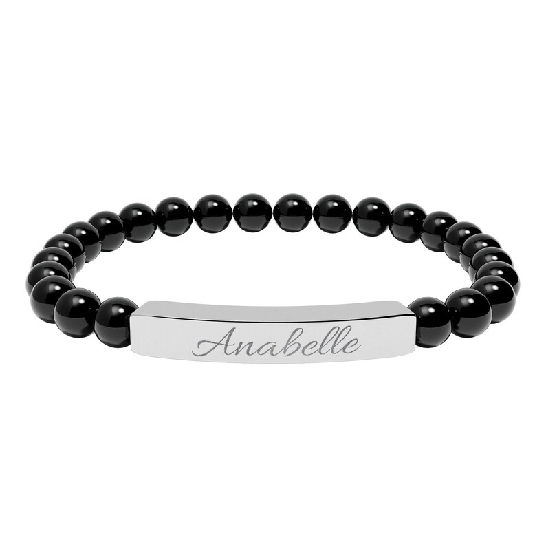 Personalized Name Bracelet with Stones | Hand-Engraved Jewelry for Her, Birthday Gift for Women, Discreet Gold or Silver Bar Bracelet image 3