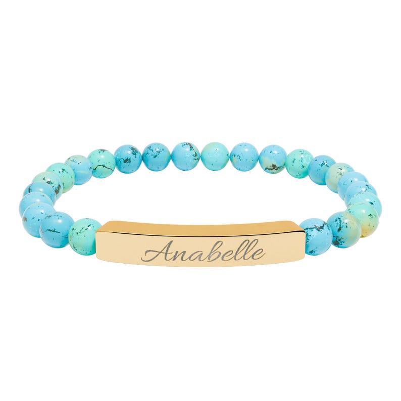 Personalized Name Bracelet with Stones | Hand-Engraved Jewelry for Her, Birthday Gift for Women, Discreet Gold or Silver Bar Bracelet image 14