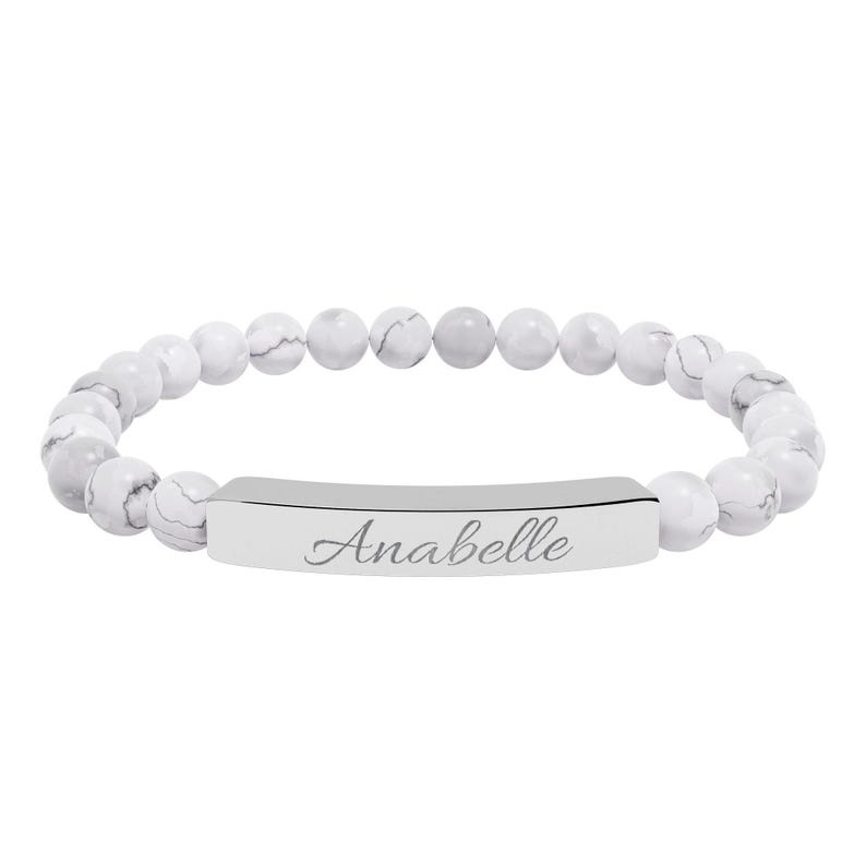 Personalized Name Bracelet with Stones | Hand-Engraved Jewelry for Her, Birthday Gift for Women, Discreet Gold or Silver Bar Bracelet image 2
