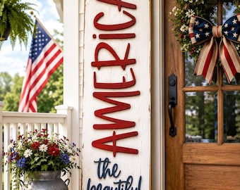 Archivo láser SVG "America the Beautiful Words Porch Leaner" - Archivo láser patriótico de verano - (Descarga digital)