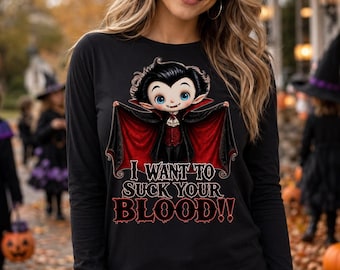 I Want to Suck Your Blood!! PNG - 300 DPI - Cute Dracula w/ Cape Spread Like Bat - Halloween File - Transparent - (Digital Download)