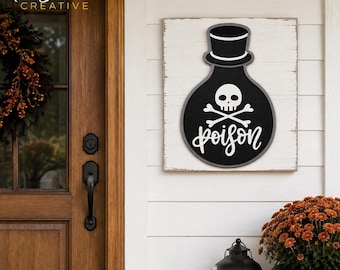 Botella de poción de veneno de brujas en capas - Calavera y tibias cruzadas con respaldo desplazado SVG láser - Archivo de Halloween - Truco o trato - (Descarga digital)