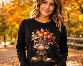 Apple Orchard Gnome PNG - 300 DPI - Gnome Carrying Basket of Fall Apples - Autumn File - Transparent - (Digital Download)