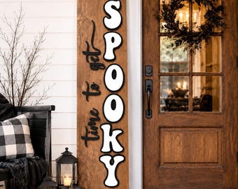 Diseño en capas "Time to Get Spooky Porch Leaner" con respaldo de letras desplazadas, SVG láser - Halloween Otoño - (Descarga digital)
