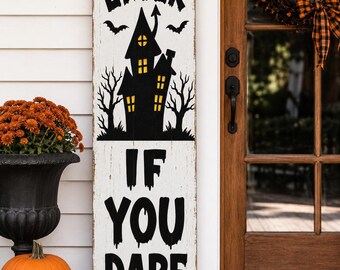 Enter if You Dare Haunted House & Bats Porch Leaner Laser SVG - Halloween Fall - Trick or Treat - Laser Cut File - (Digital Download)