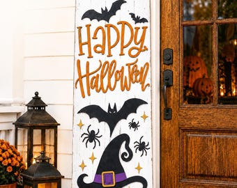 Happy Halloween Porch Leaner Sign Laser SVG - Witch Hat & Bats - Halloween Fall - Trick or Treat - Laser Cut File - (Digital Download)