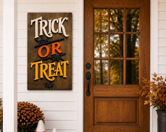 Palabras de truco o trato con telarañas y araña colgante (SVG láser) - Halloween Otoño - (Descarga digital)
