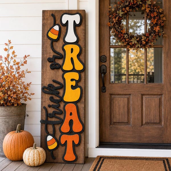 Layered Trick or Treat Words w/ Candy Corn Offset Backer Porch Leaner Laser SVG - Halloween Fall - (Digital Download) - Design 1