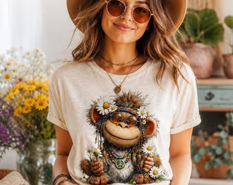 Hippie Monkey PNG - 300 DPI - Flower Child - Peace & Love - Transparent Background - (Digital Download)