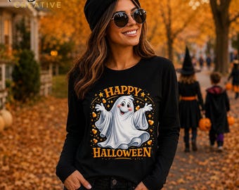 Happy Halloween PNG - 300 DPI - Happy Cute Ghost - Candy Corn & Sparkles - Halloween File -Transparent Background - (Digital Download)