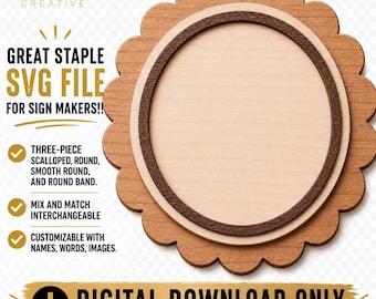LETREROS - Diseño SVG láser con bordes festoneados, lisos y redondos - Colgador de puerta personalizable - Combina diferentes estilos - (Descarga digital)