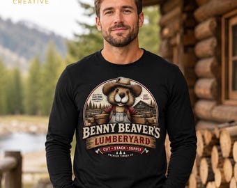 Logotipo de la marca Benny Beavers Lumber Yard en formato PNG - 300 DPI - Parodia divertida - Fondo transparente - (Descarga digital)