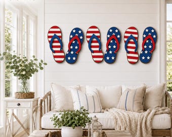 Layered Patriotic Flip Flops w/ Flush Backer SVG - Stars & Stripes – Patriotic Laser File - (Digital Download)