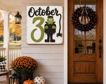 October 31 w/ Spider & Frankenstein Monster Laser SVG - Halloween Fall File - Trick or Treat - (Digital Download)