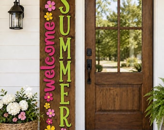 Welcome Summer w/ Flowers Porch Leaner Laser SVG - Summer Laser File - (Digital Download)