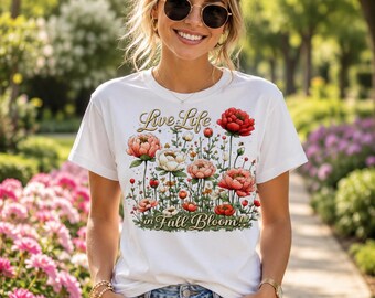 Live Life in Full Bloom PNG - Peonies & Wildflowers - Inspirational - Transparent Background - (Digital Download)