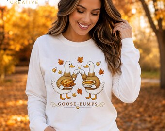 Goose Bumps PNG - 300 DPI - Geese Holding Turkey & Pie Doing Fist Bumps - Funny Silly Porch Goose - Transparent - (Digital Download) - 2