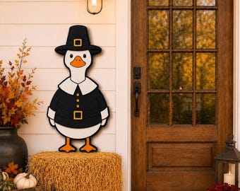 Layered Percy the Pilgrim Porch Goose w/ Offset Backer Laser SVG - Thanksgiving Fall File - Door Hanger - Porch Decor - (Digital Download)