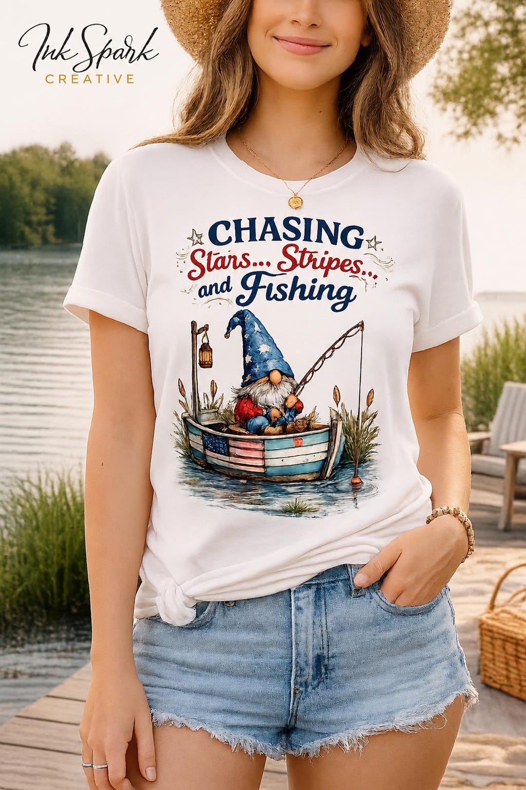 Chasing Stars Stripes and Fishing PNG - Patriotic Gnome Fishing - 2 ...