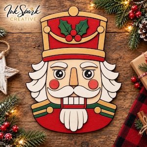Layered Nutcracker w/ Flush Backer Laser SVG - Christmas Holiday Laser File - Door Hanger - Wreath Attachment - (Digital Download)