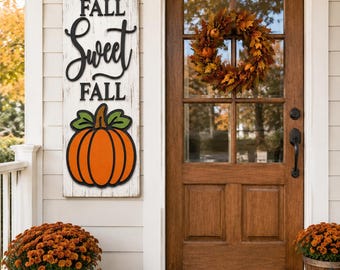 Fall Sweet Fall Pumpkin w/ Offset Backer Porch Sign Laser SVG - Fall Halloween File - (Digital Download)