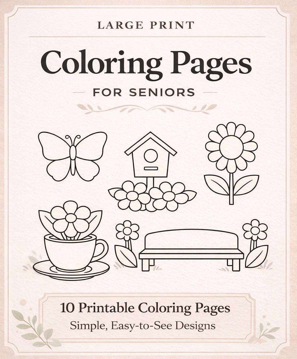Large Print Coloring Pages for Seniors | Dementia Activity | Garden