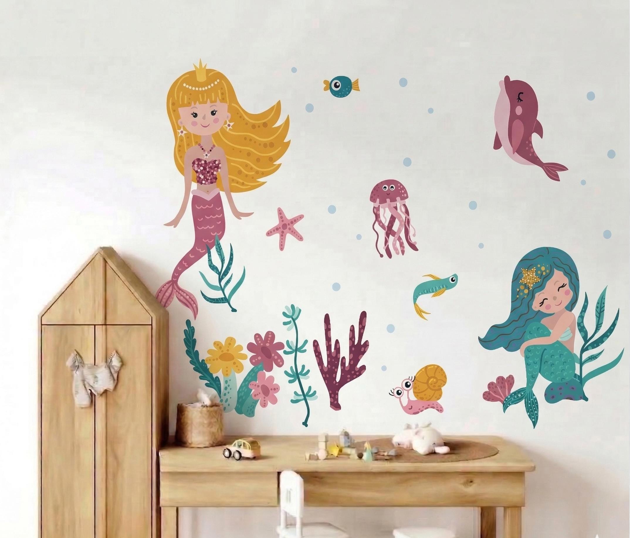 Mermaid Wall Decal for Kids Room | Ocean Theme Vinyl Sticker - Etsy