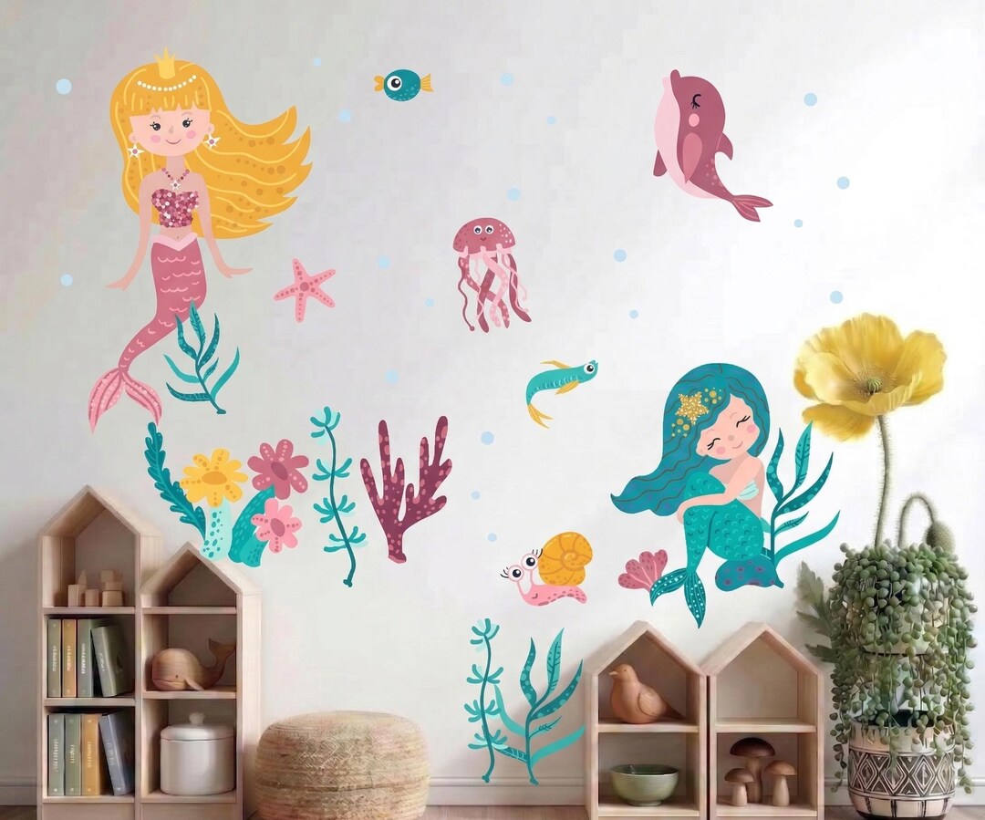 Mermaid Wall Decal for Kids Room, Ocean Theme Nursery Wall Sticker ...