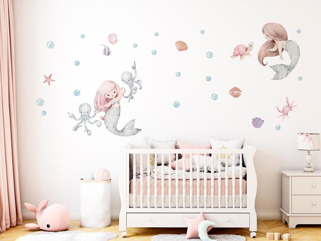Mermaid Wall Decal | Underwater Ocean Nursery Decor, Kids Room Sticker ...