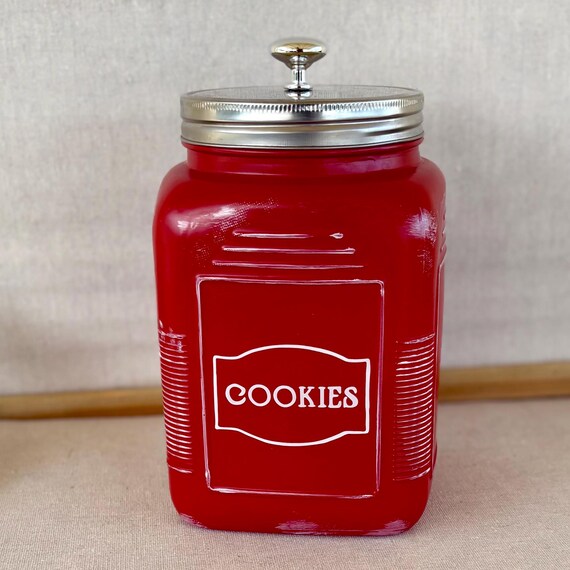 Retro Style Red Glass “Cookie” Jar