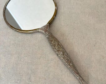 Vintage Ornate Floral Hand Mirror, Hollywood Regency Vanity Decor