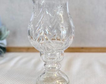 Vintage Heavy Cut Crystal Hurricane Lamp Brilliant Glass Candle Holder