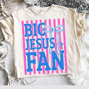 Striped Big Jesus Fan PNG | Preppy Christian Shirt Design | Faith Inspirational God Sublimation | Trendy Religious Digital Download